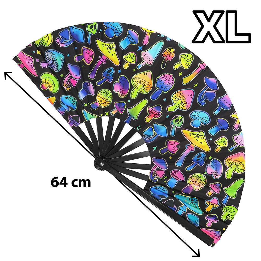 Éventail Néon Champignons UV Blacklight - Accessoire Rave XL
