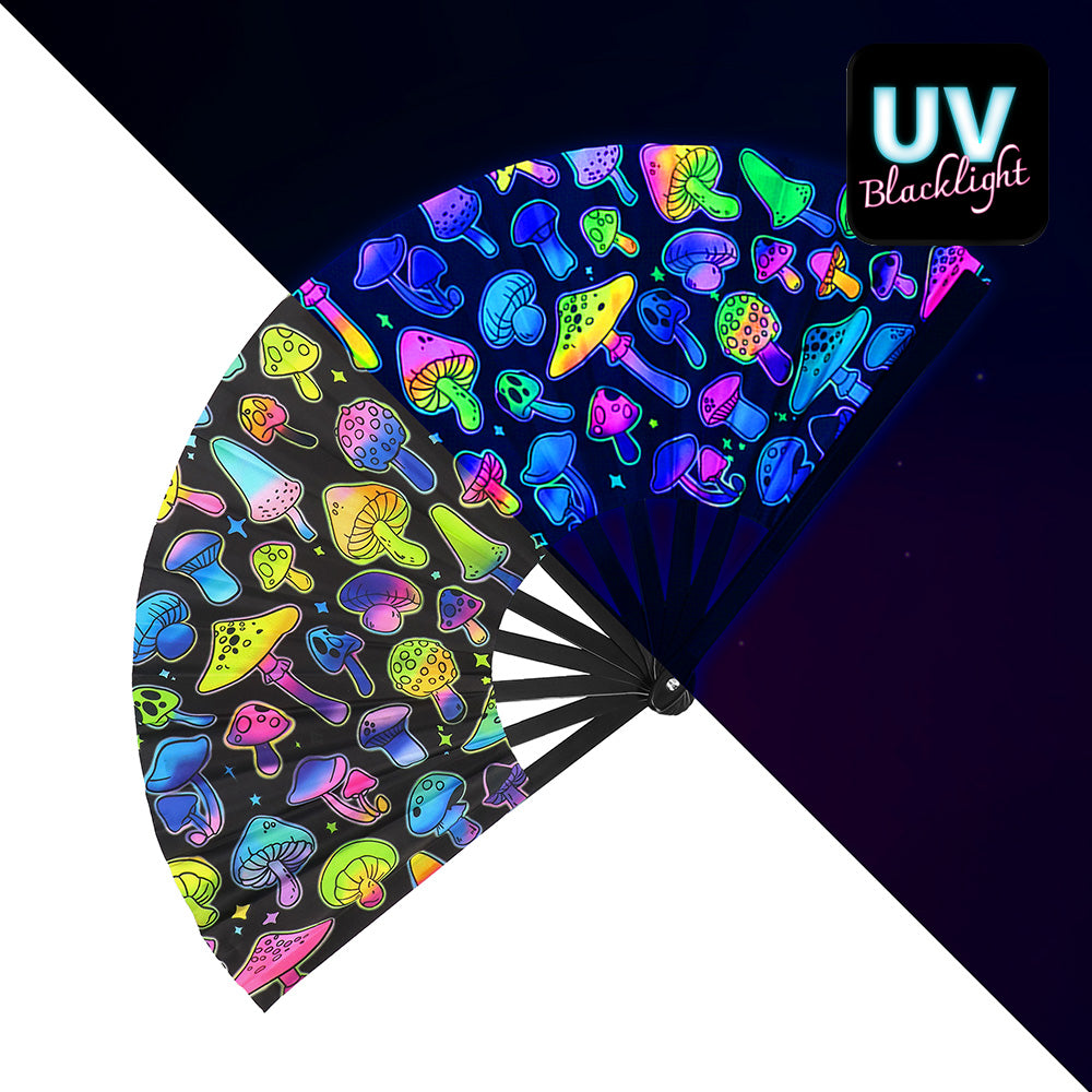 Éventail Néon Champignons UV Blacklight - Accessoire Rave XL