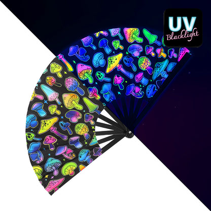 Éventail Néon Champignons UV Blacklight - Accessoire Rave XL