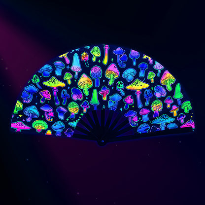 Éventail Néon Champignons UV Blacklight - Accessoire Rave XL