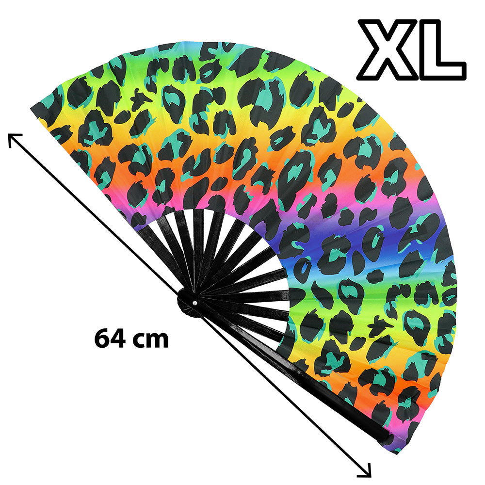 Éventail Léopard Multicolore UV Blacklight 64cm