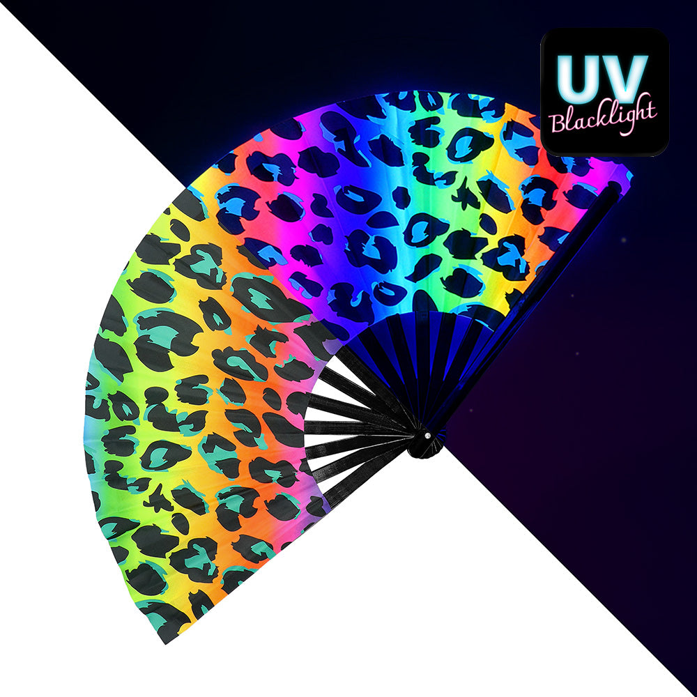 Éventail Léopard Multicolore UV Blacklight 64cm