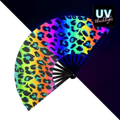 Éventail Léopard Multicolore UV Blacklight 64cm
