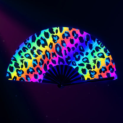 Éventail Léopard Multicolore UV Blacklight 64cm