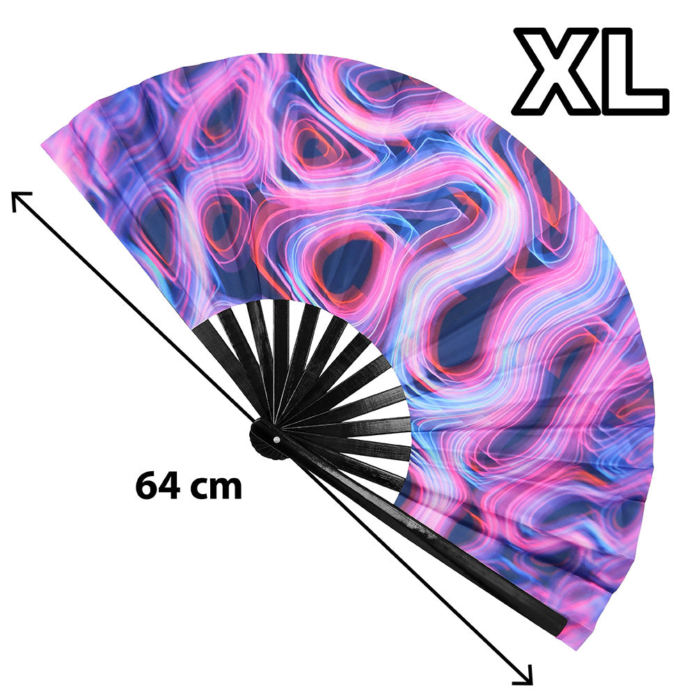 Éventail XL UV Blacklight Motifs Fluo 64cm - Accessoire Fête