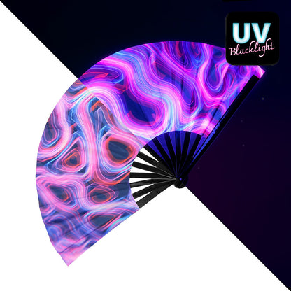 Éventail XL UV Blacklight Motifs Fluo 64cm - Accessoire Fête