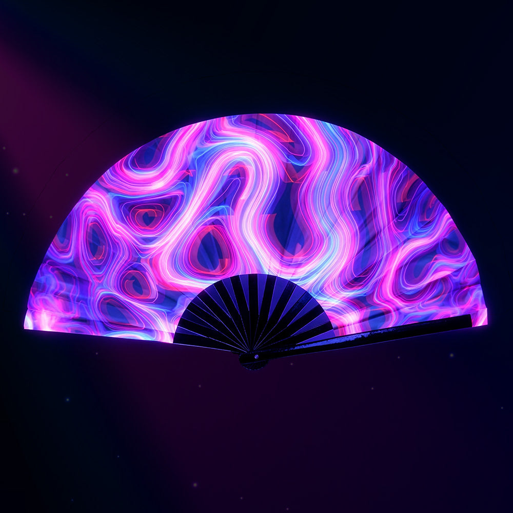 Éventail XL UV Blacklight Motifs Fluo 64cm - Accessoire Fête