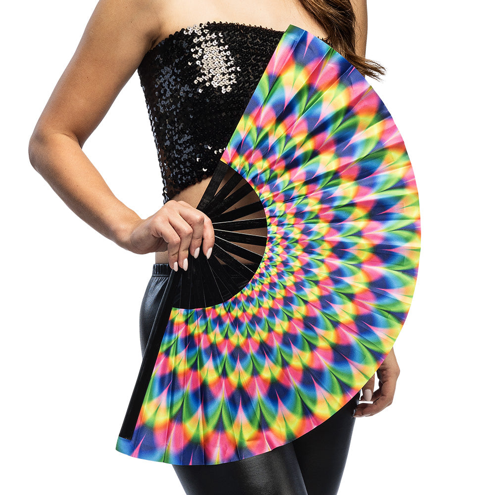 Éventail XL arc-en-ciel UV blacklight 64cm - Accessoire de fête