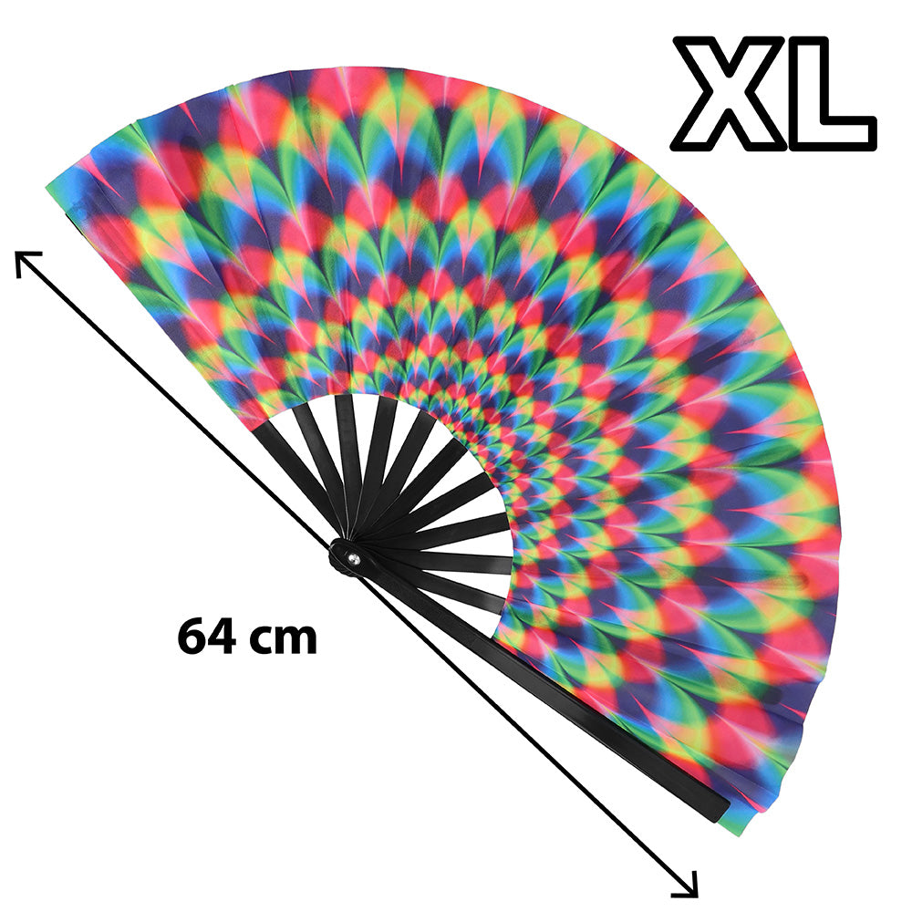 Éventail XL arc-en-ciel UV blacklight 64cm - Accessoire de fête