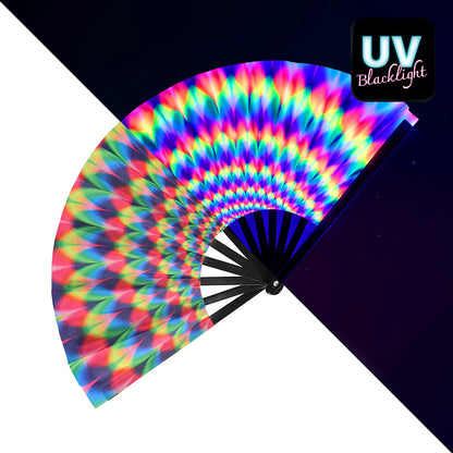 Éventail XL arc-en-ciel UV blacklight 64cm - Accessoire de fête