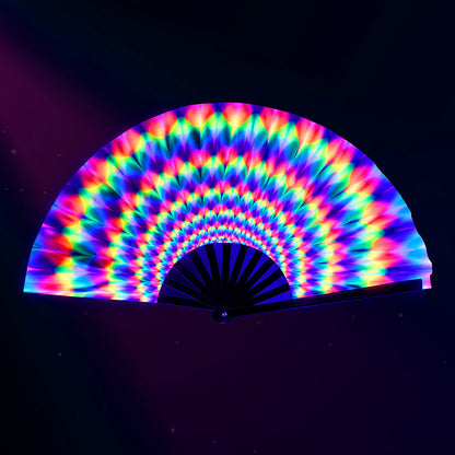 Éventail XL arc-en-ciel UV blacklight 64cm - Accessoire de fête