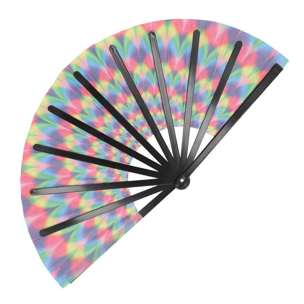 Éventail XL arc-en-ciel UV blacklight 64cm - Accessoire de fête