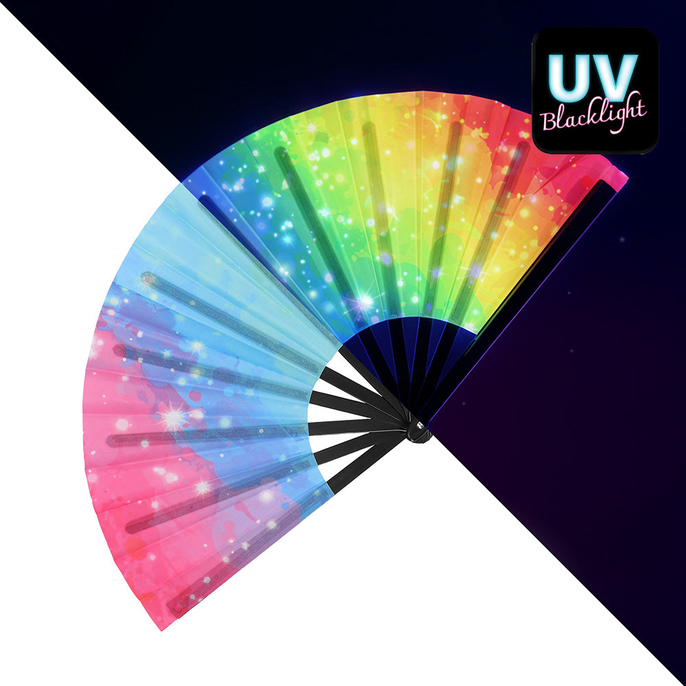Éventail Holographique 64cm - Effet Lumineux UV Blacklight