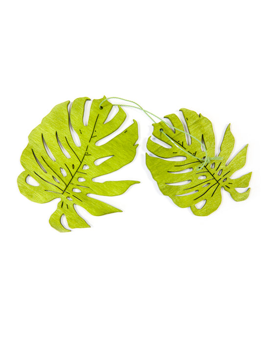 2 Feuilles tropicales en bois vertes 11 cm