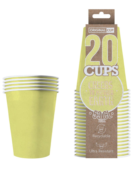 20 Gobelets américains carton recyclable jaune pastel 53 cl