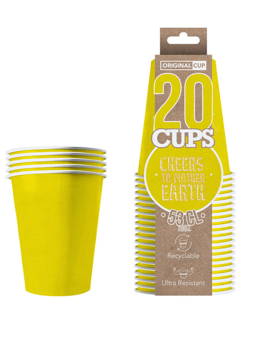 20 Gobelets américains carton recyclable jaunes 53 cl