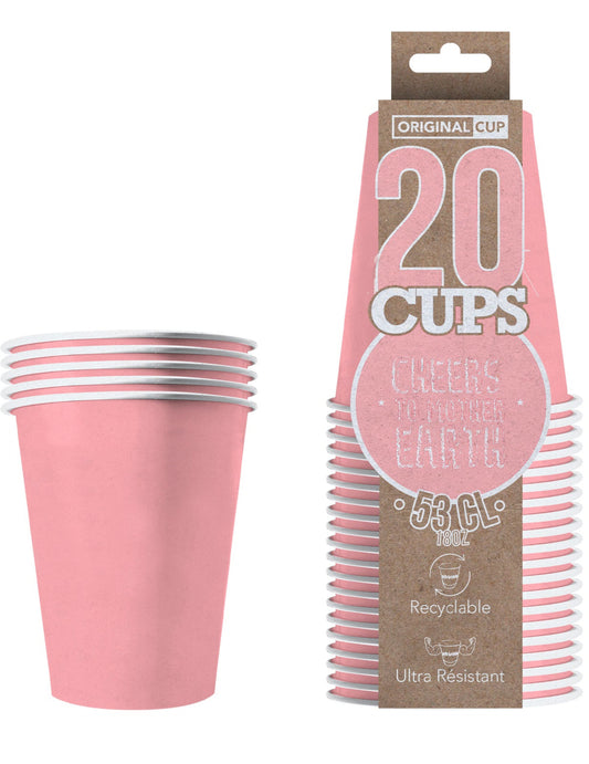 20 Gobelets américains carton recyclable rose pastel 53 cl