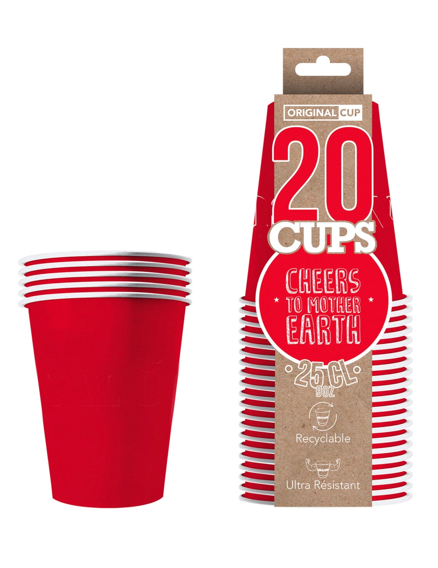 20 Gobelets américains carton recyclable rouges 25 cl