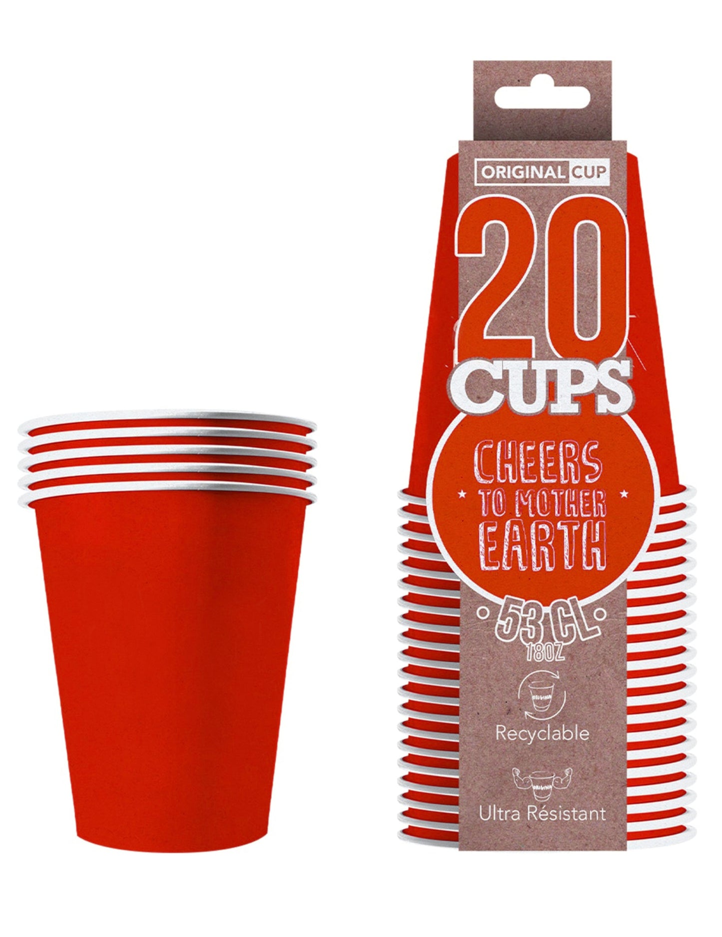 20 Gobelets américains carton recyclable rouges 53cl