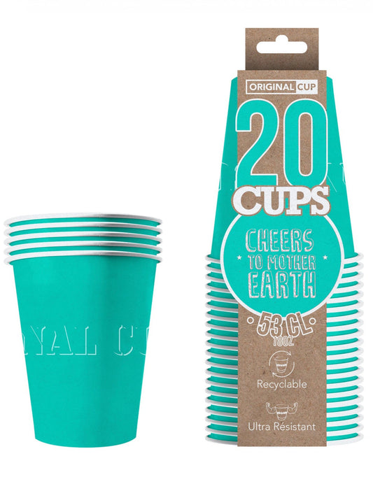 20 Gobelets américains carton recyclable turquoise 53 cl