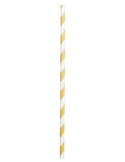 20 Pailles en carton rayées dorées 20 cm