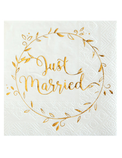 20 Petites serviettes en papier Just Married métallisées 25 x 25 cm
