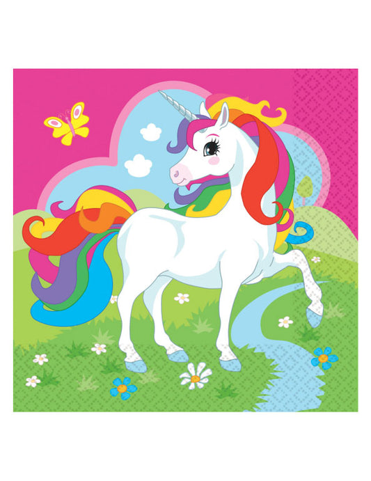 20 Serviettes en papier Licorne multicolore 33 x 33 cm