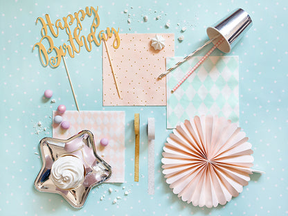 20 Serviettes en papier roses pâles à pois dorés 33 x 33 cm