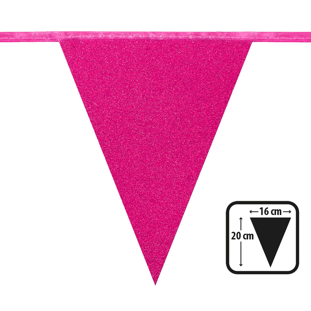 Guirlande Fanions Rose Fluo Paillettes 16cm x 20cm Fête