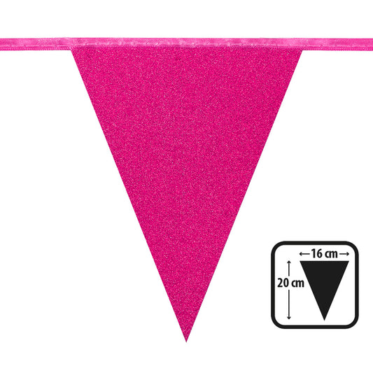 Guirlande Fanions Rose Fluo Paillettes 16cm x 20cm Fête