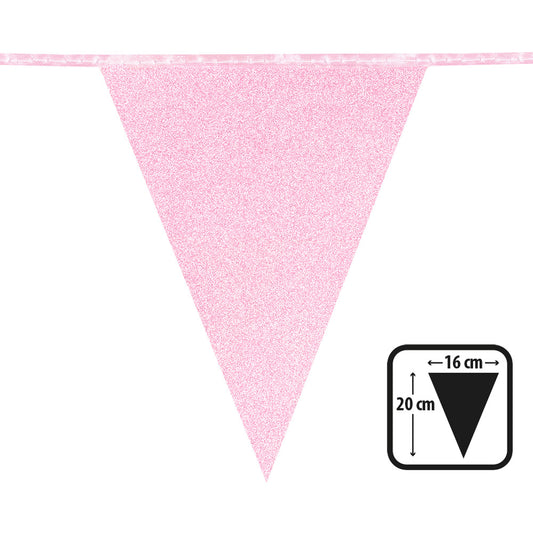 Guirlande Fanions Rose Poudré - 7 Drapeaux Triangulaires 16x20cm