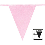 Guirlande Fanions Rose Poudré - 7 Drapeaux Triangulaires 16x20cm