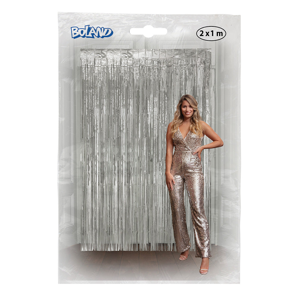 Rideau de Franges Argent 2x1m - Décoration Fête Étincelante