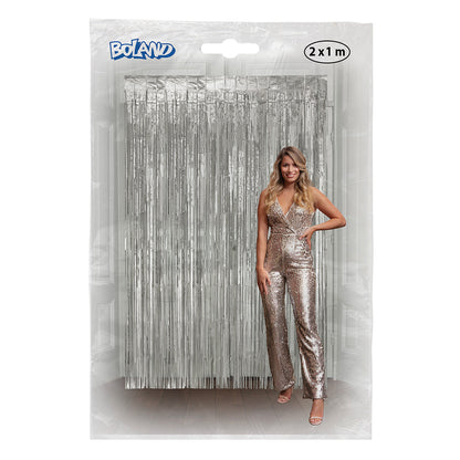 Rideau de Franges Argent 2x1m - Décoration Fête Étincelante
