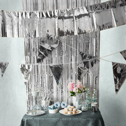 Rideau de Franges Argent 2x1m - Décoration Fête Étincelante