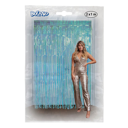 Rideau Lamé Holographique Turquoise 2x1m - Décoration Fête
