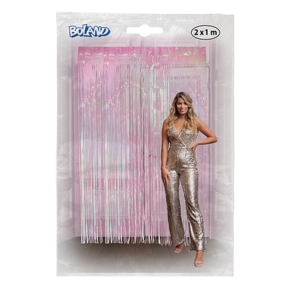 Rideau Frangé Rose et Blanc Iridé 2x1m - Décoration Fête