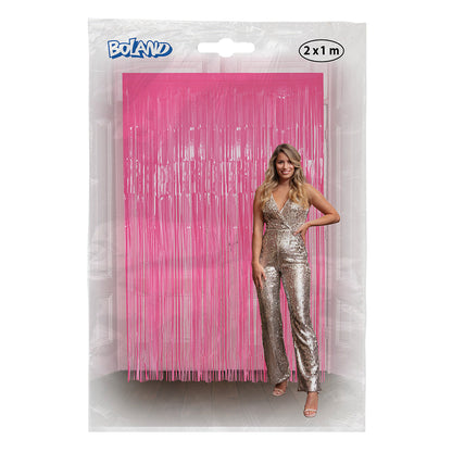 Rideau Franges Rose Fluo UV Blacklight 2x1m Fête