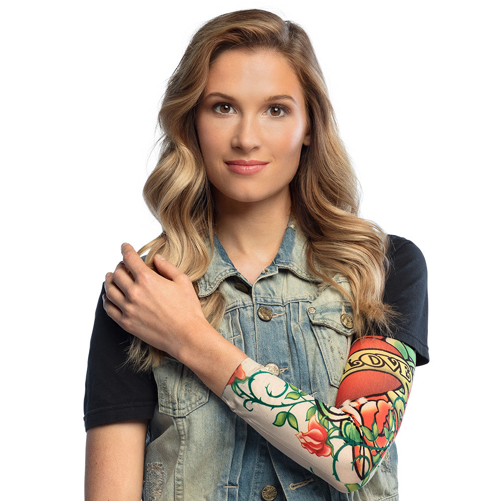 Manchette Tatouage Temporaire Cœur Rose - Accessoire Déguisement