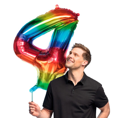 Ballon Chiffre 4 Arc-en-ciel 90cm - Hélium Géant