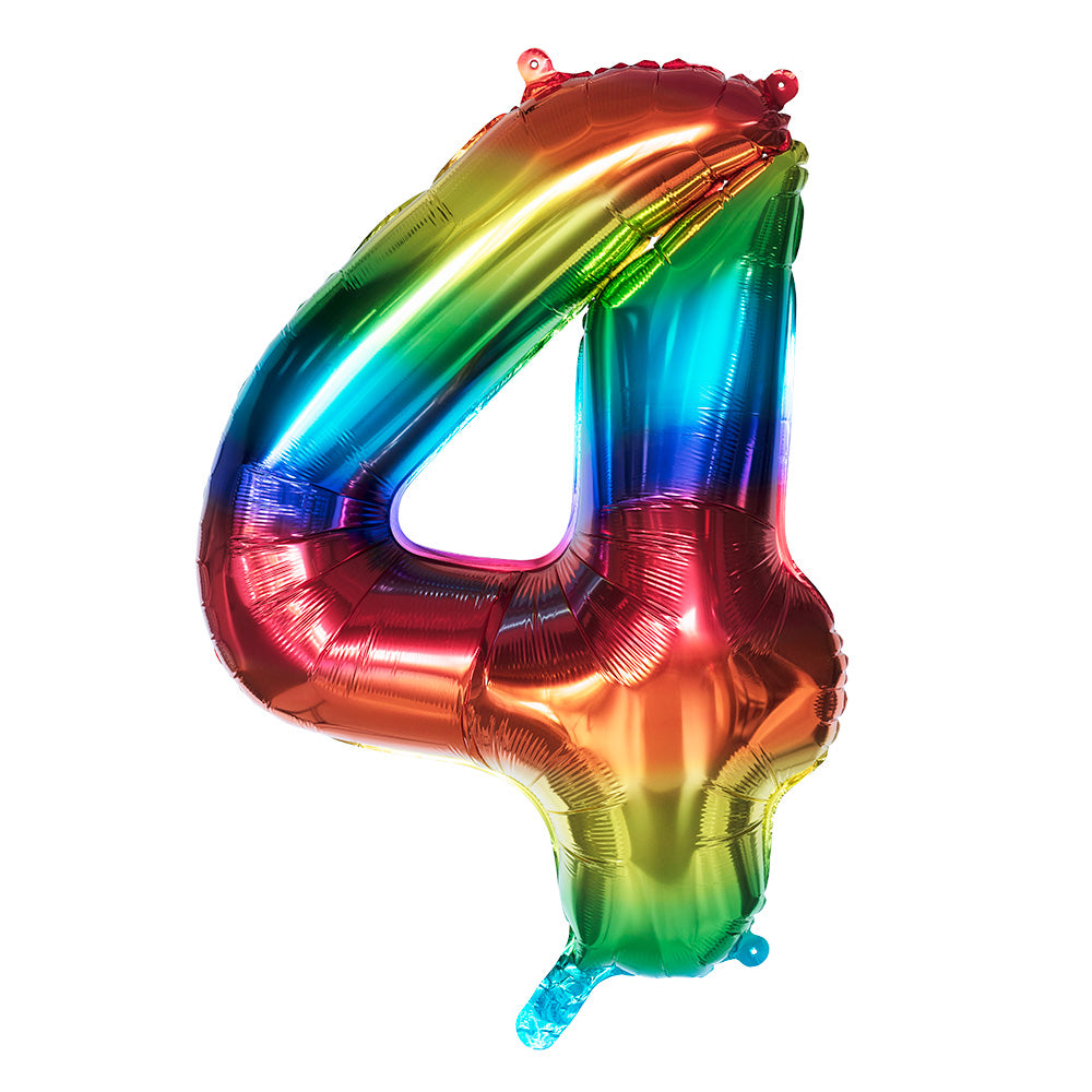 Ballon Chiffre 4 Arc-en-ciel 90cm - Hélium Géant
