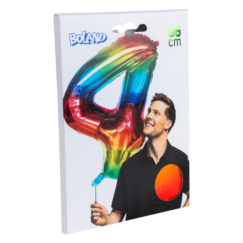 Ballon Chiffre 4 Arc-en-ciel 90cm - Hélium Géant