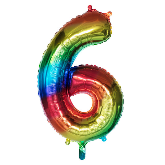 Ballon Chiffre 6 Arc-en-ciel 63cm - Géant Hélium