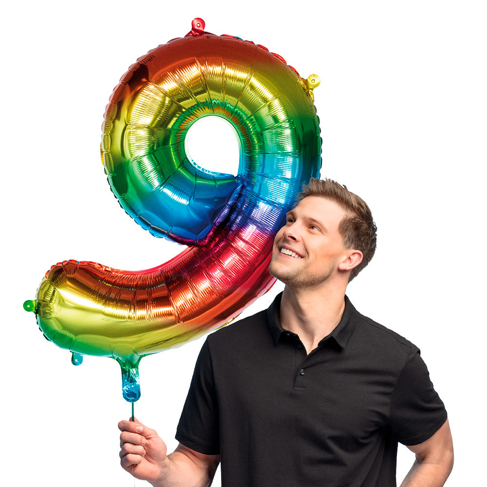 Ballon Géant Chiffre 9 Arc-en-ciel - 86cm Hélium