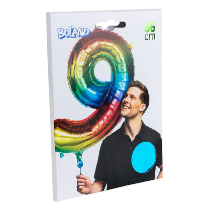 Ballon Géant Chiffre 9 Arc-en-ciel - 86cm Hélium
