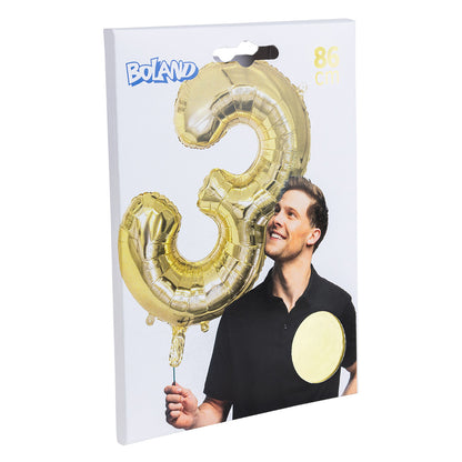 Ballon Chiffre 3 Or 86cm - Fête et Anniversaire