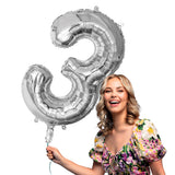 Ballon Chiffre 3 Argent 86 cm - Décoration Anniversaire