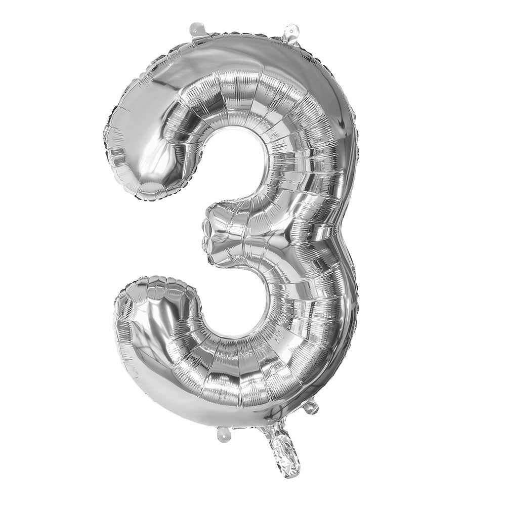 Ballon Chiffre 3 Argent 86 cm - Décoration Anniversaire