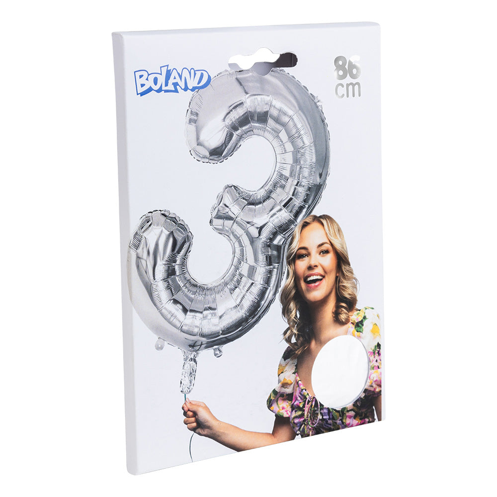Ballon Chiffre 3 Argent 86 cm - Décoration Anniversaire
