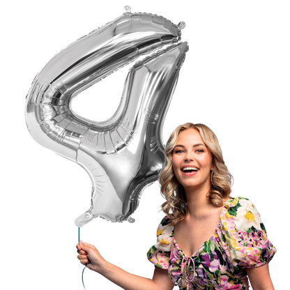 Ballon Géant Chiffre 4 Argenté 86cm - Décorations Fête